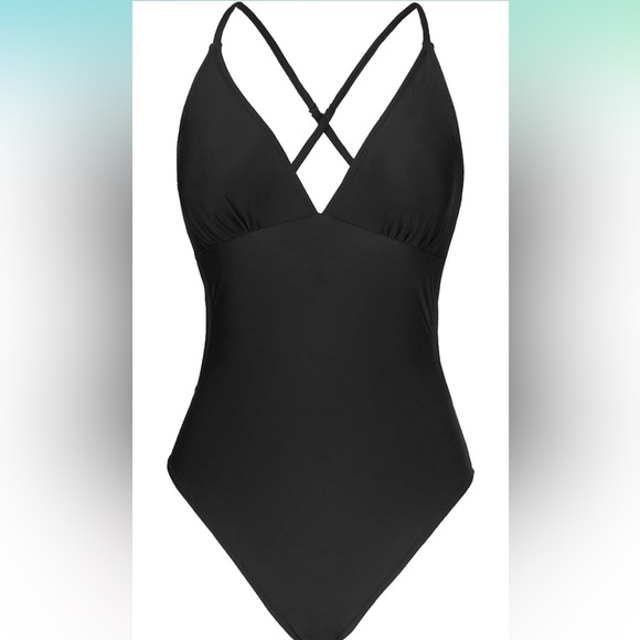 CUPSHE Women Crisscross Back Ruched One Piece Swimsuit Cut Out V Neck High - Picture 5 of 8